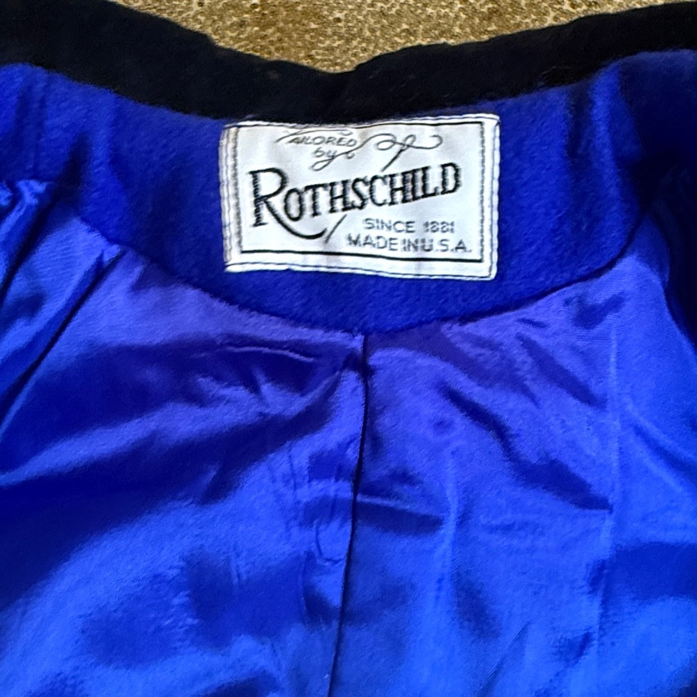 Vintage Rothschild Blue Pea Coat with Black Velvet Accents wool blend - Picture 5 of 11